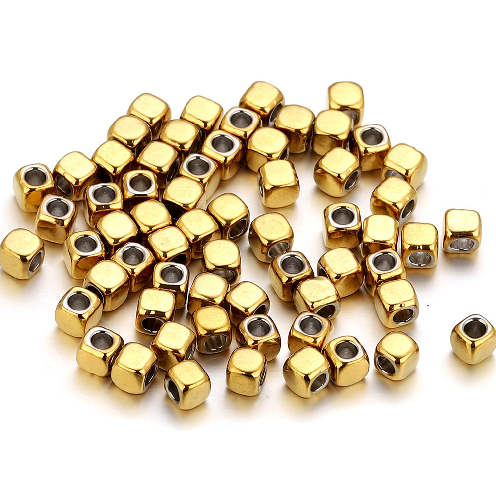 Jewelry Making Supplies Wholesale - ลูกปัดสี่เหลี่ยมสแตนเลสขนาด 2/3/4 มม. จำนวน 50 ชิ้น