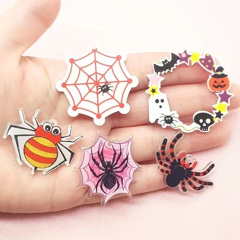 Jewelry Making Necklaces - จี้แมงมุมอะคริลิกสำหรับฮาโลวีน 10 ชิ้น, อุปกรณ์ทำเครื่องประดับ DIY สำหรับต่างหู