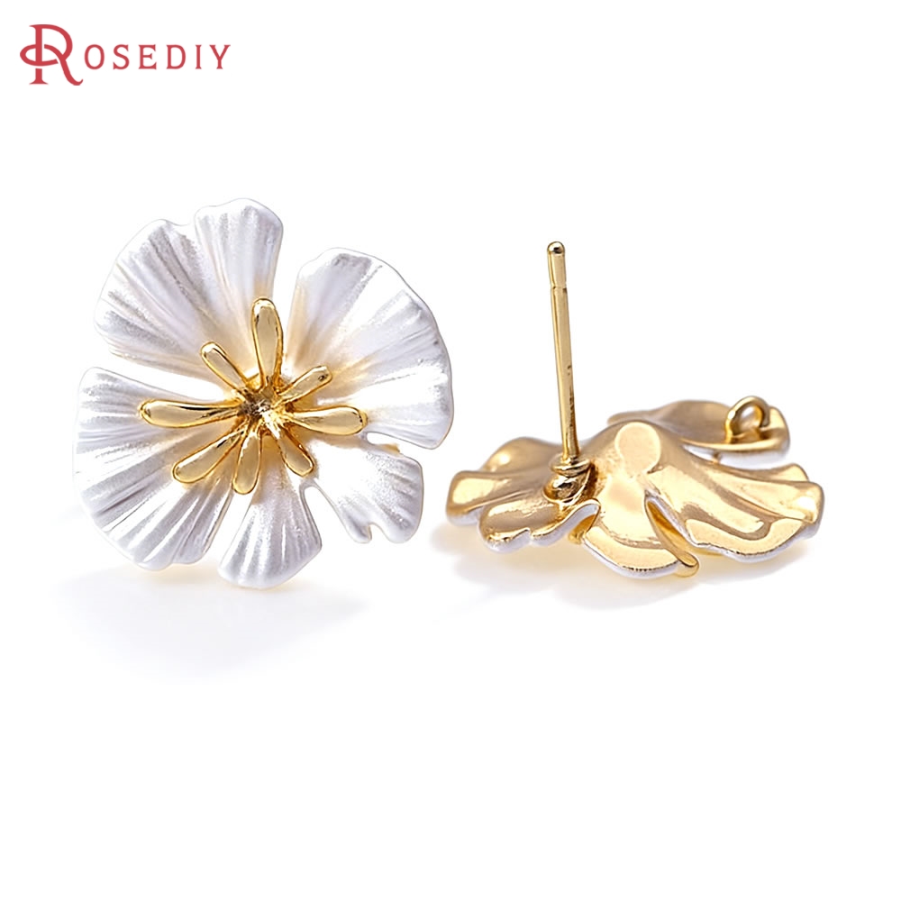 Jewelry Making Brass - ต่างหูแบบติดหูรูปดอกไม้ทองเหลืองสีทอง 18K คุณภาพสูง ต่างหูผู้หญิง อุปกรณ์ทำเครื่องประดับ DIY