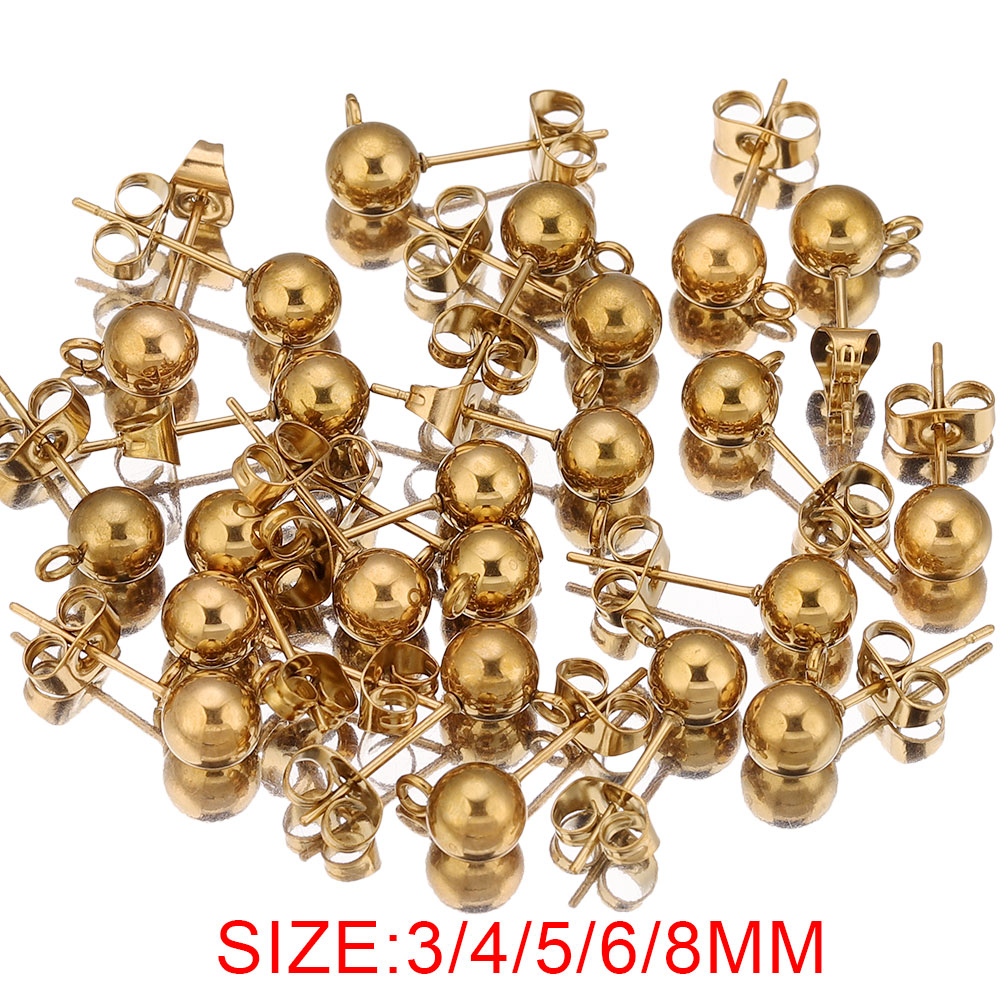 Jewelry Making Supplies Wholesale - ต่างหูสแตนเลสทรงกลม ขนาด 4 5 6 8