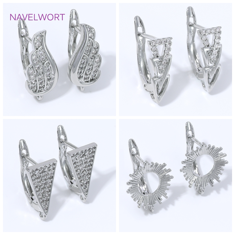 Jewelry Making Items - ตะขอเกี่ยวต่างหูชุบทอง 18K ประดับเพชรซิคอน, ตะขอทองเหลืองสำหรับต่างหู, ตัวล็อคสำหรับต่างหู, อุปกรณ์ทำต่างหู