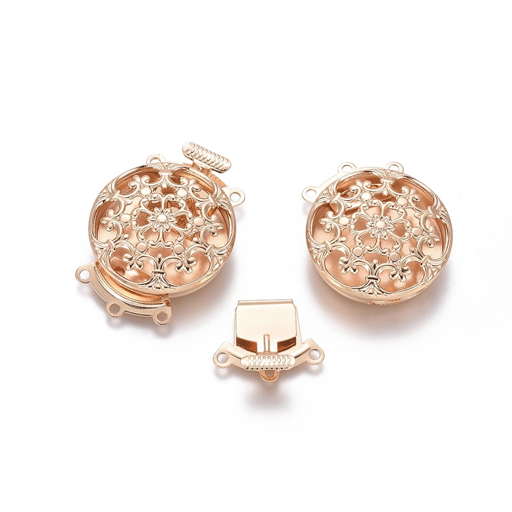 Jewelry Making Kits - 10 ชุดตัวล็อคกล่องแบบหลายเส้นลายดอกไม้ทองเหลือง, ตัวล็อคแบบชุบ 3 เส้น 6