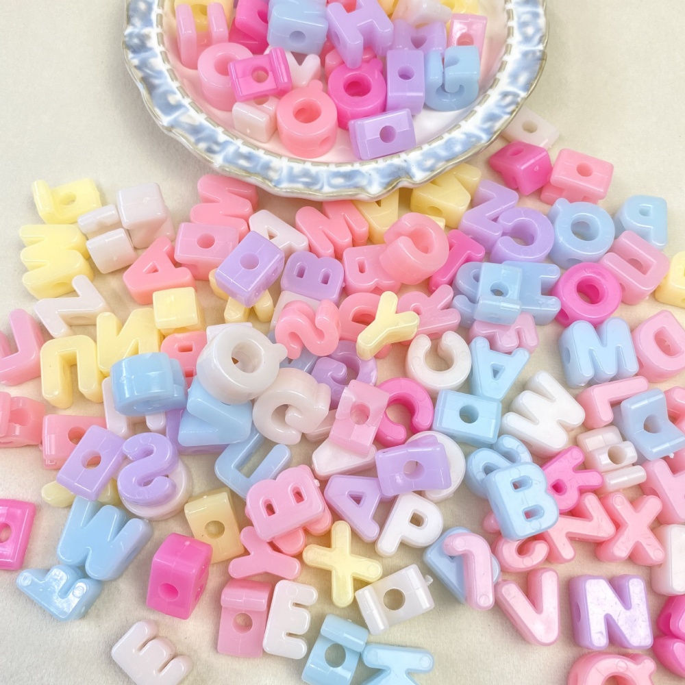 Jewelry Making Course - 10/50/100 ชิ้น ลูกปัดตัวอักษรอะคริลิกขนาด 14-20 มม. สีสันสดใส