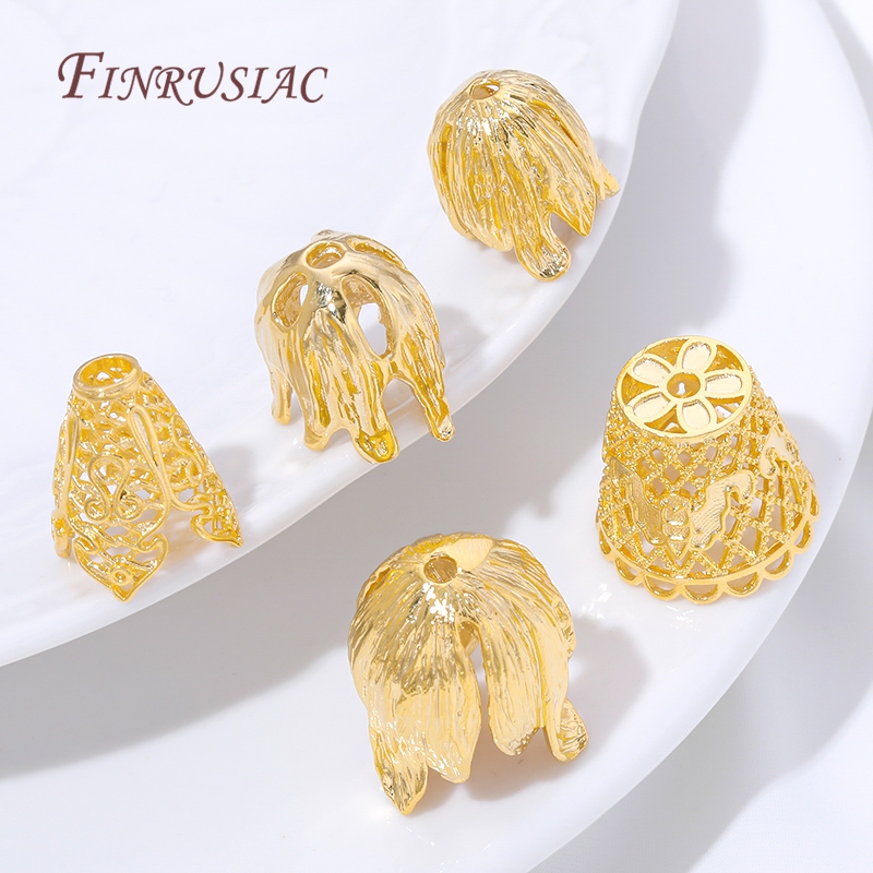 Jewelry Making Supplies Wholesale - ปลายพู่ห้อยชุบทอง 18K ขายส่งอุปกรณ์ทำเครื่องประดับ, ฝาครอบลูกปัดแบบพู่ห้อยสำหรับทำสร้อยข้อมือและสร้อยคอ DIY
