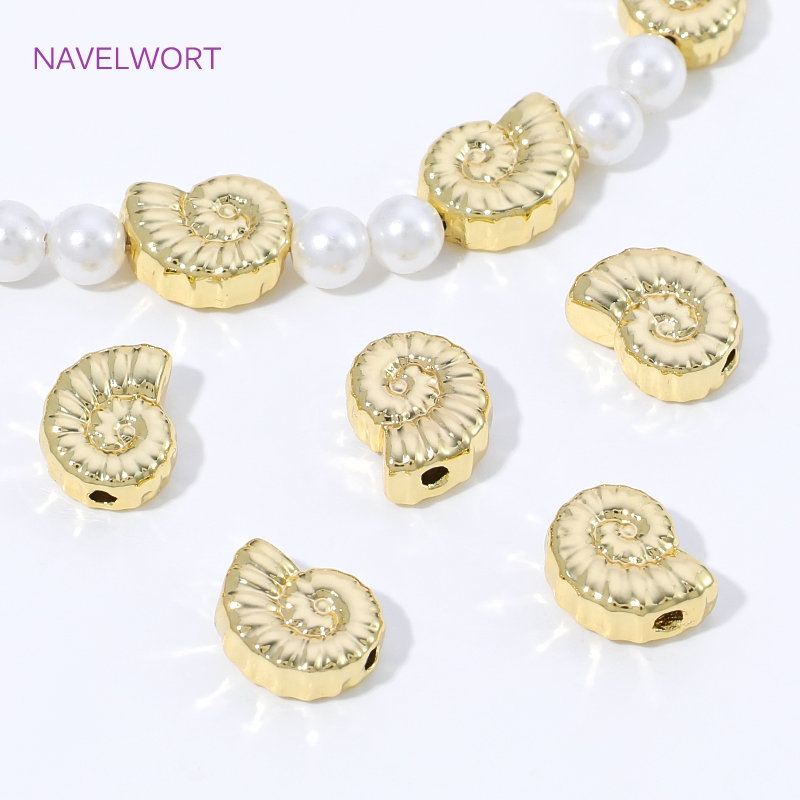 Jewelry Making Items - ลูกปัดทองเหลืองชุบทอง 14K รูปทรงเปลือกหอย สำหรับทำเครื่องประดับ, ตัวคั่นสำหรับลูกปัด, อุปกรณ์ตกแต่งเครื่องประดับ,
