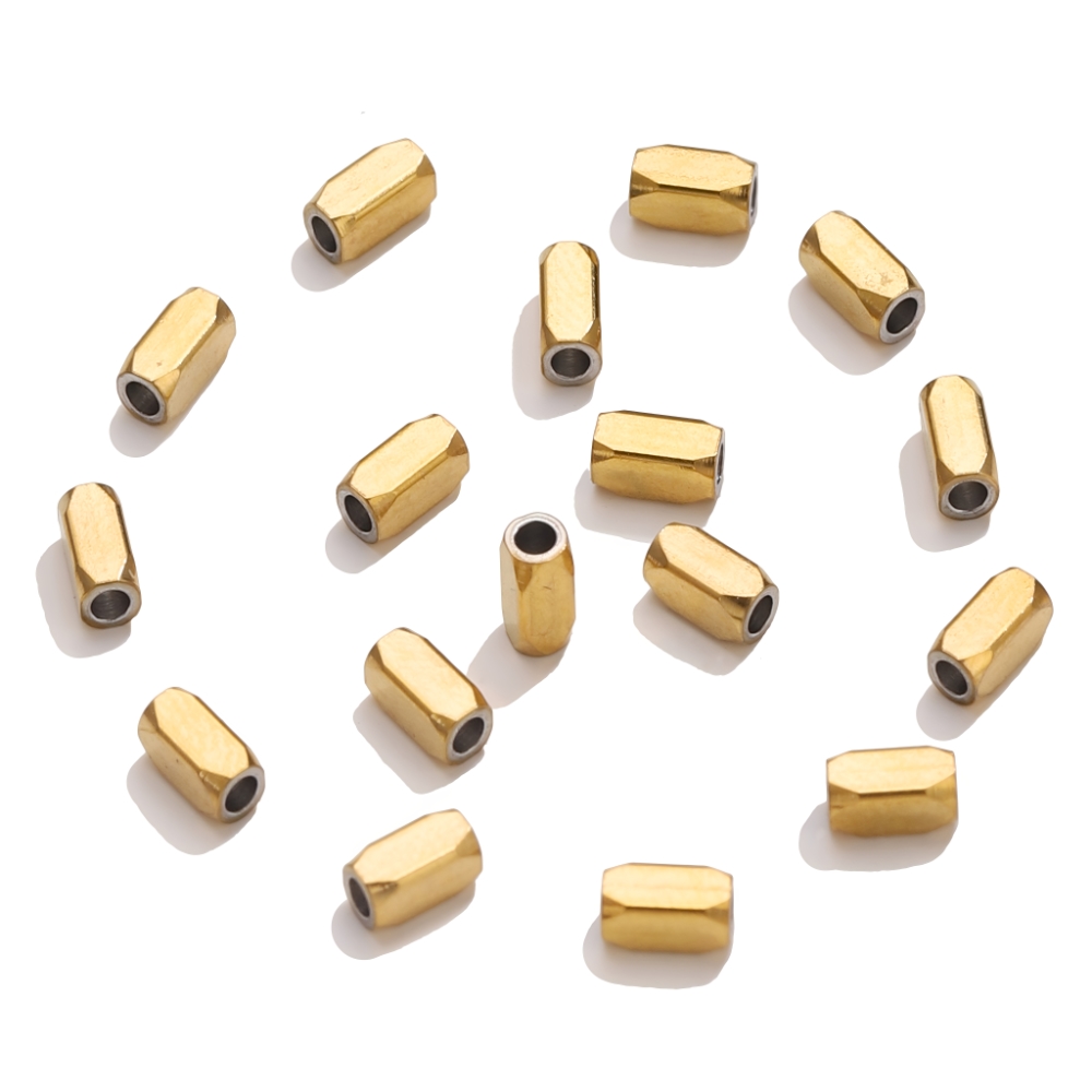 Jewelry Making Supplies Wholesale - ลูกปัดสเปเซอร์หกเหลี่ยมสแตนเลสชุบทอง 18K จำนวน 20 ชิ้น สำหรับทำเครื่องประดับ