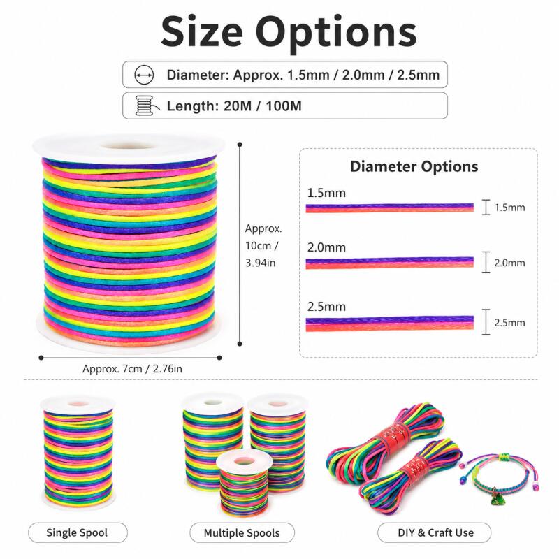 เชือกไนลอนสีรุ้งขนาด 1.5~2.5 ม - Jewelry Making Using Beads บทวิจารณ์และราคา